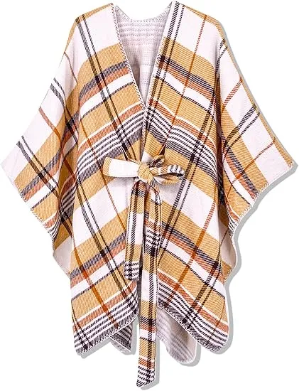 Deep Crimson Winter Chic Plaid Poncho Cardigan