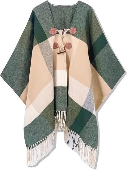 Deep Crimson Winter Chic Plaid Poncho Cardigan