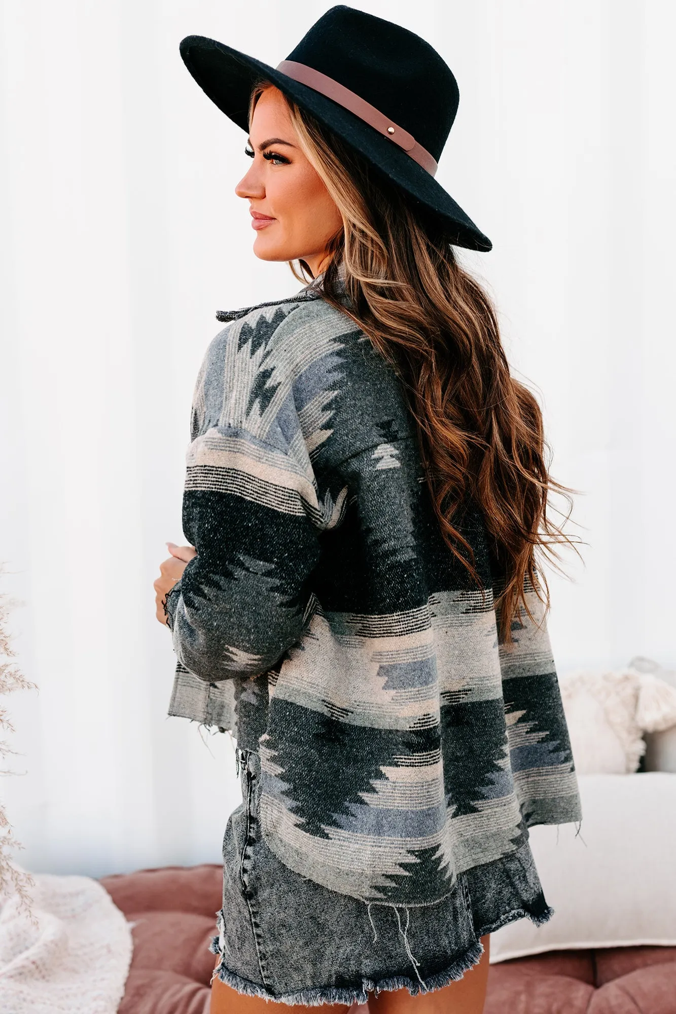 Desert Sky Aztec Knit Shacket (Grey)