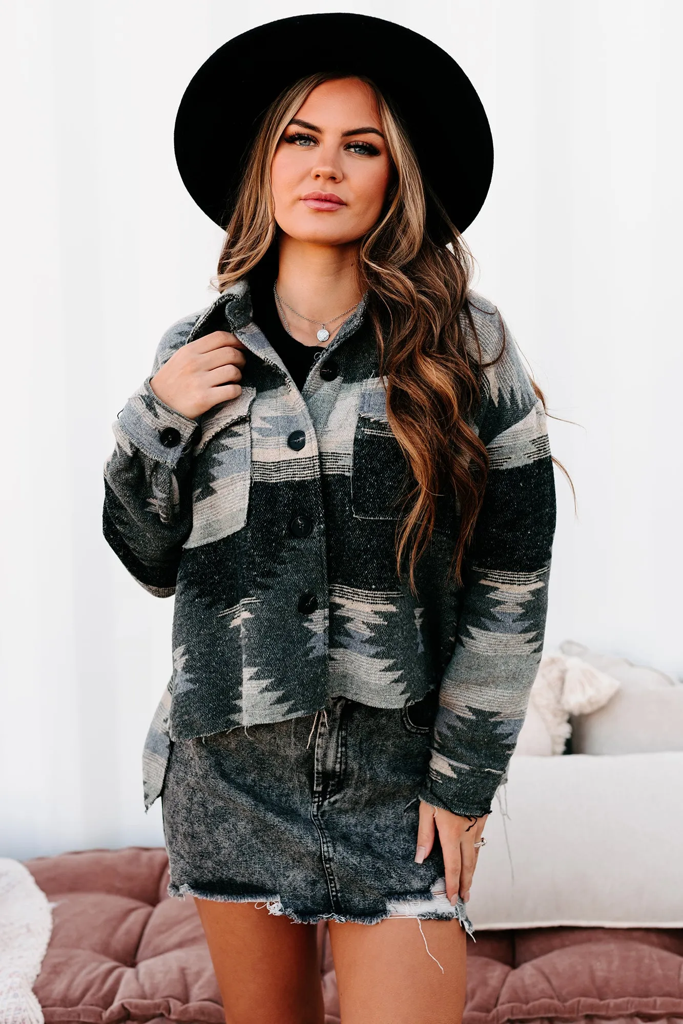 Desert Sky Aztec Knit Shacket (Grey)