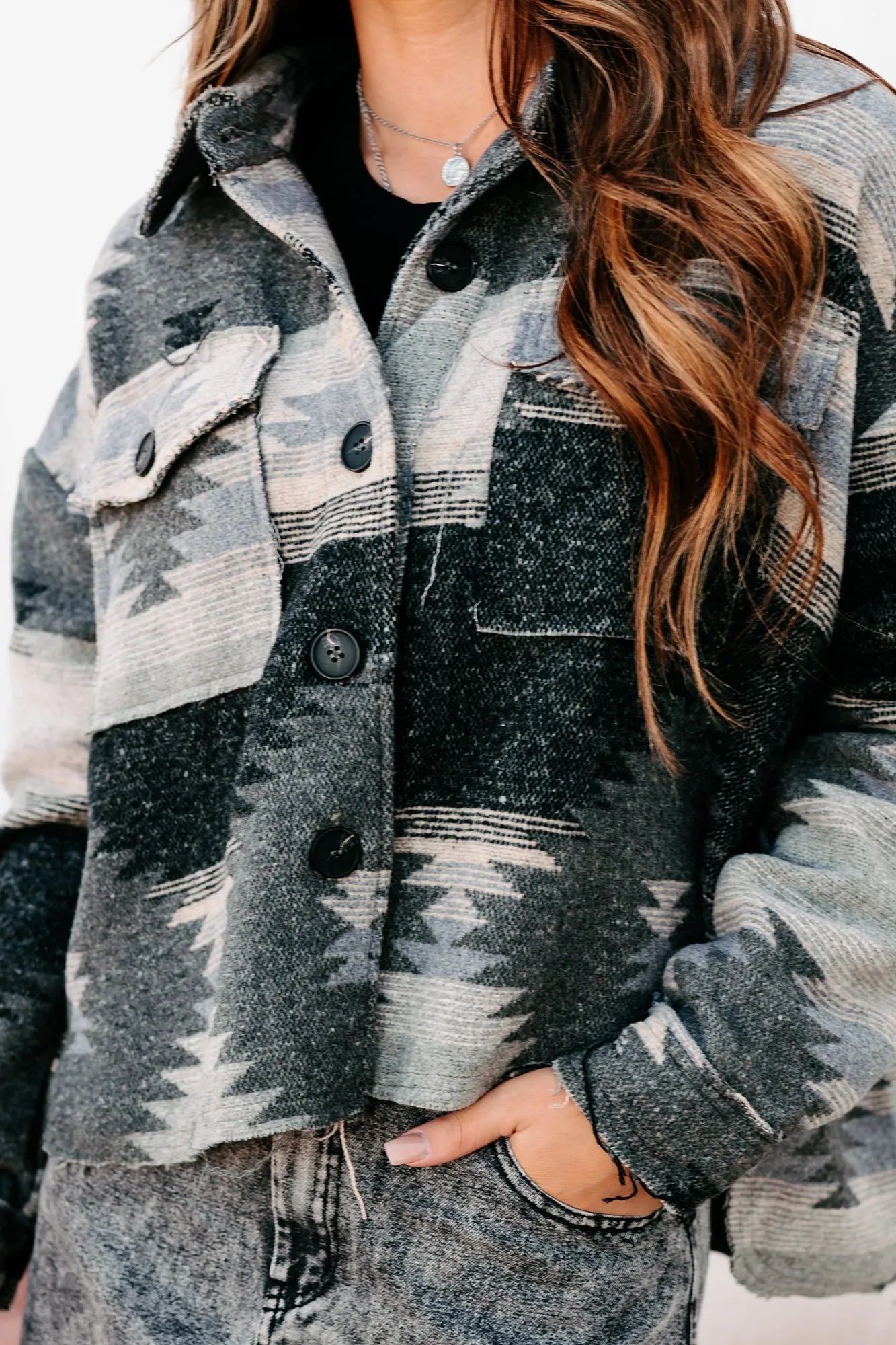 Desert Sky Aztec Knit Shacket (Grey)