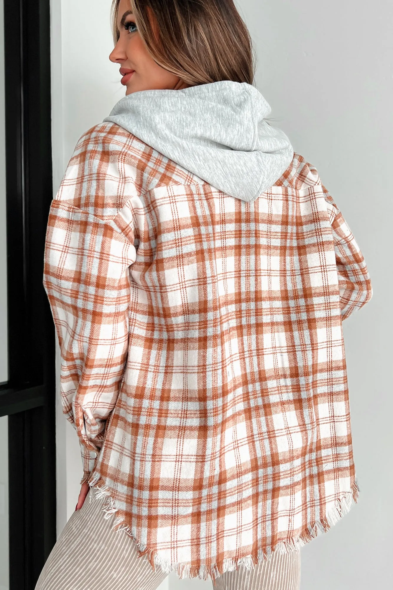 Dex Hooded Plaid Shacket (Camel Mix)