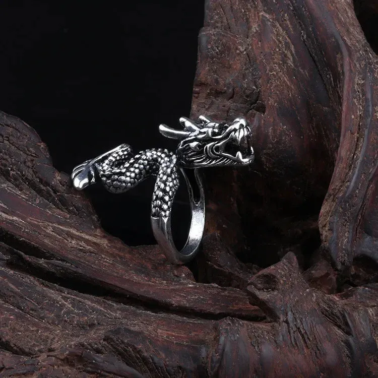 Dragon ring male open personality single trendy male index finger ring female trendy students retro style dragon ring