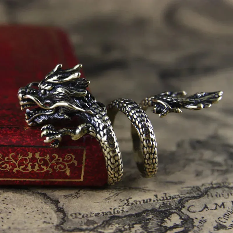 Dragon ring male open personality single trendy male index finger ring female trendy students retro style dragon ring
