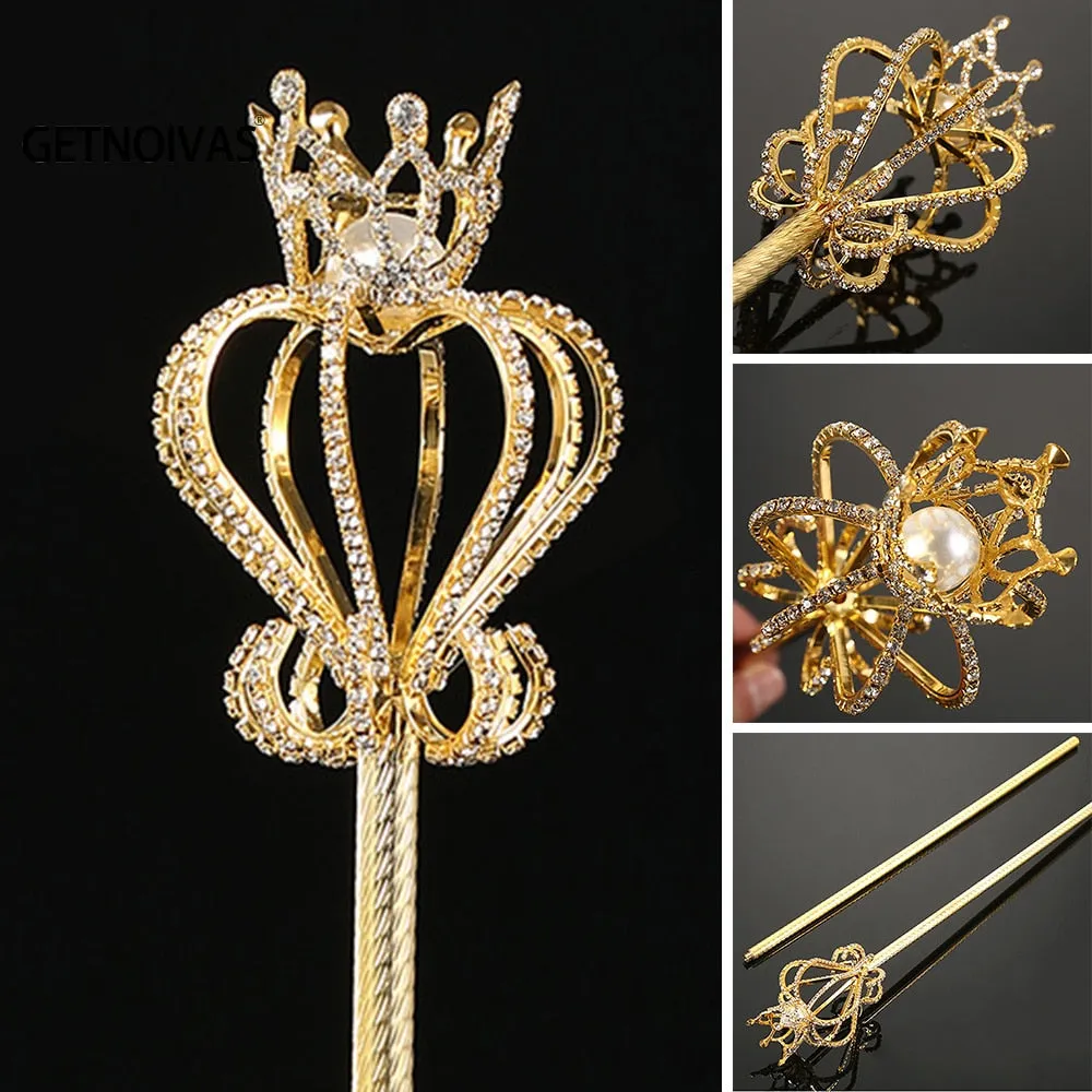 Empire Gold Color Scepter with Simulated Peal Insert and Rhinestone Trimming-Princess Accessory 
