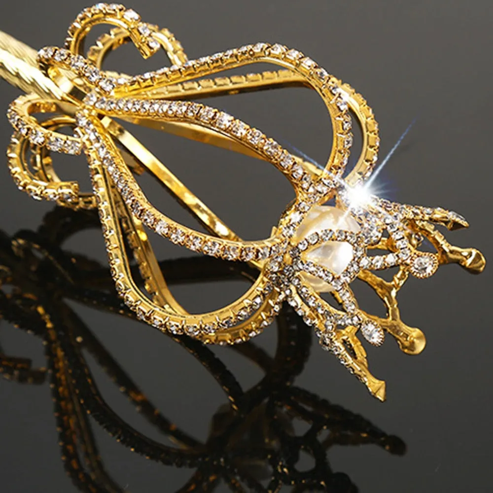 Empire Gold Color Scepter with Simulated Peal Insert and Rhinestone Trimming-Princess Accessory 