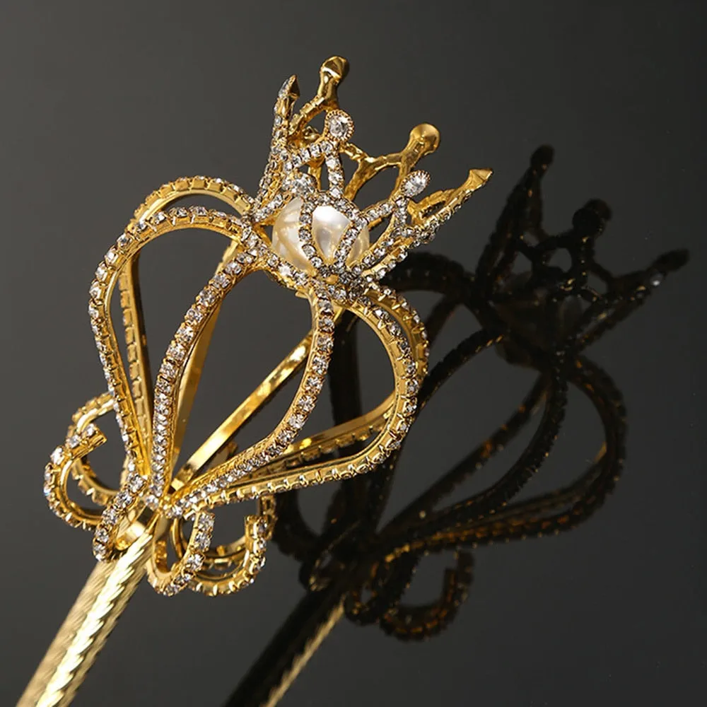 Empire Gold Color Scepter with Simulated Peal Insert and Rhinestone Trimming-Princess Accessory 