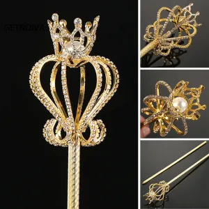 Empire Gold Color Scepter with Simulated Peal Insert and Rhinestone Trimming-Princess Accessory 