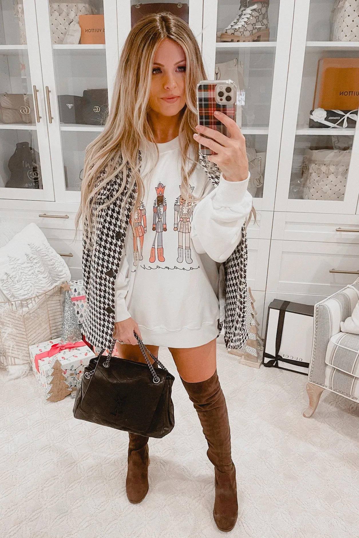 Escaping The Ordinary Oversized Houndstooth Shacket (Black/White)