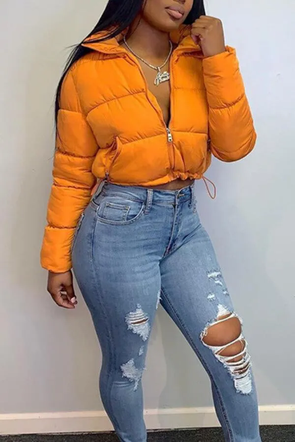 Fashion Casual Cotton Warm Hem Drawstring Winter Coat