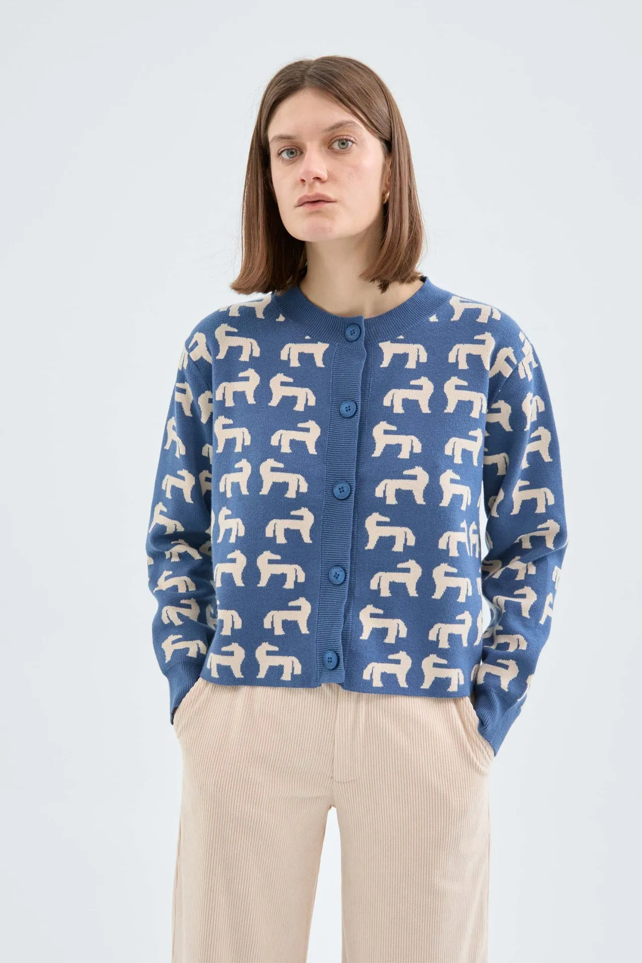 Fine Knit Cárdigan with Horse Print