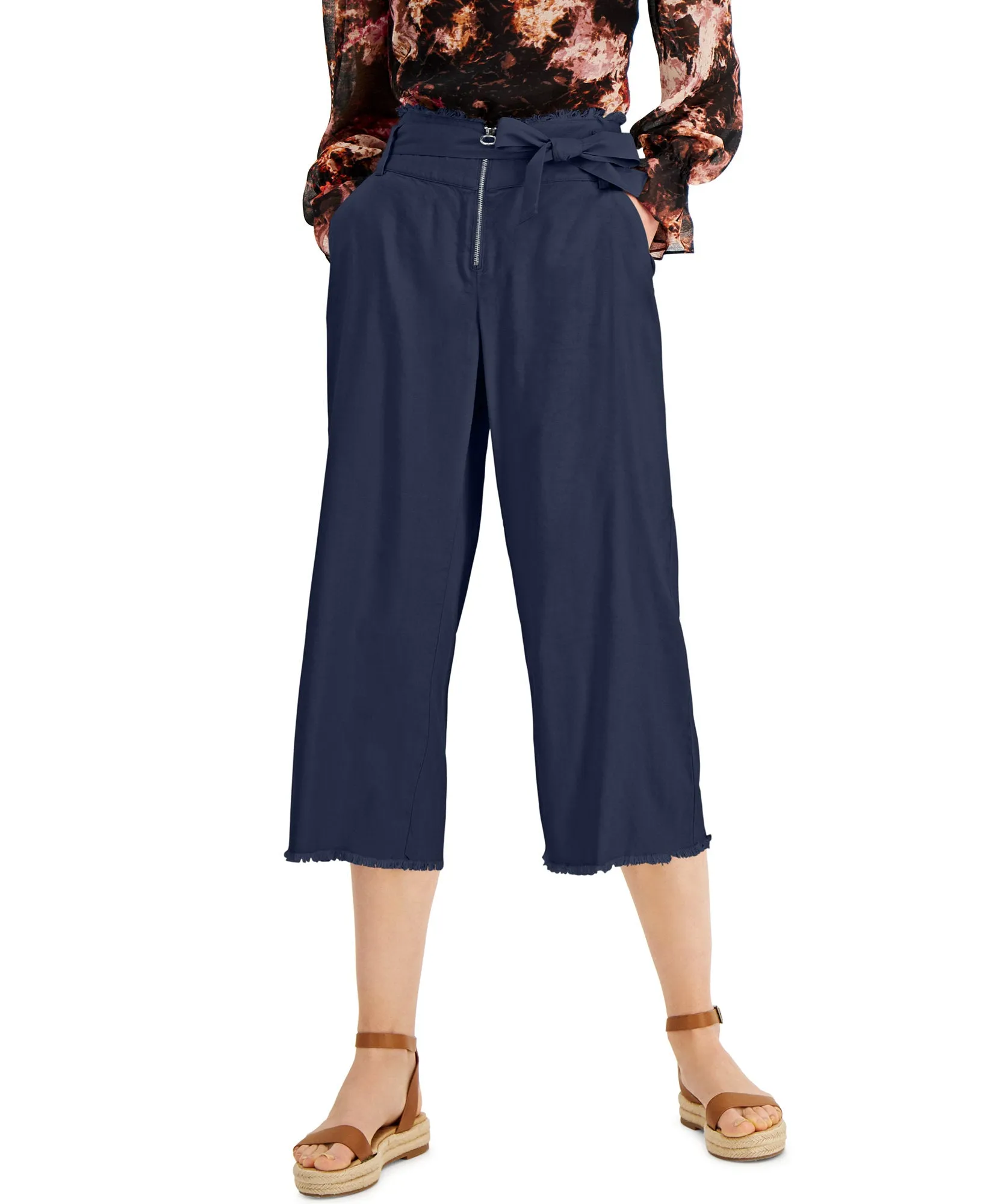 Frayed Zip-Front Culottes