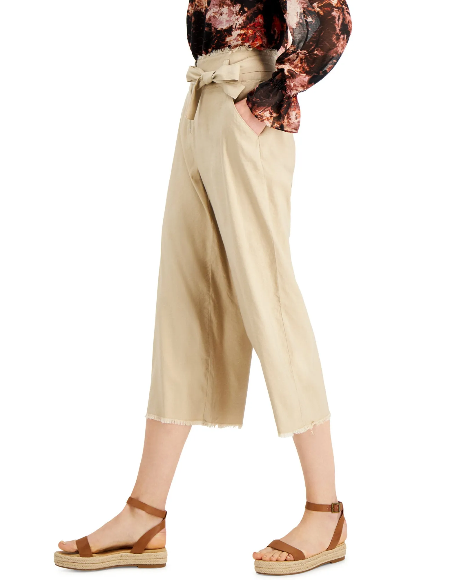 Frayed Zip-Front Culottes