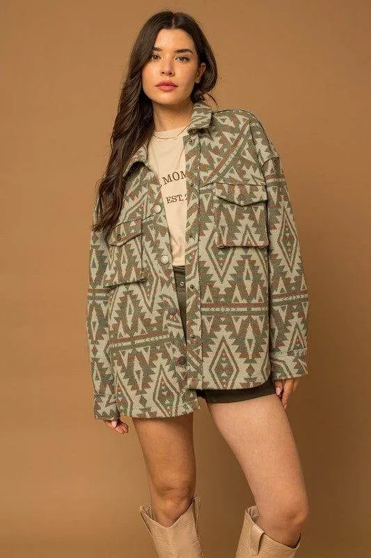 Gilli | 3D Pocket Aztec Print Shacket