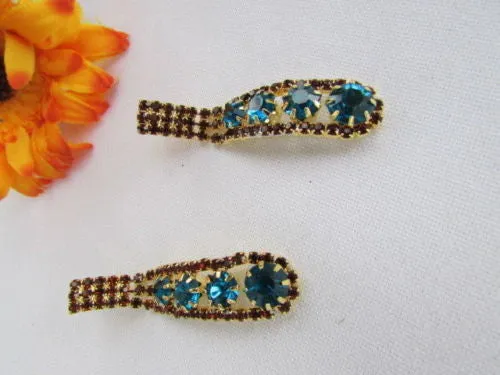 Gold Chain Flowers Statement Jewelry Brown Blue Rhinestones Necklace Earrings Accessories
