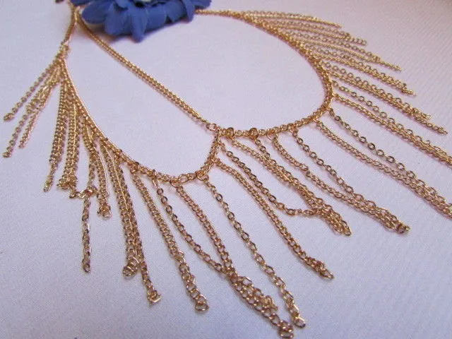 Gold Metal Elastic Front Head Chain Long Drapes Jewelry Women Fashion Hair