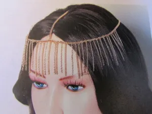 Gold Metal Elastic Front Head Chain Long Drapes Jewelry Women Fashion Hair