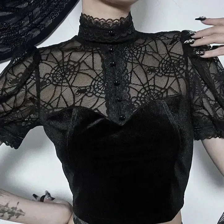 Gothic Spider Mesh Hollow Top