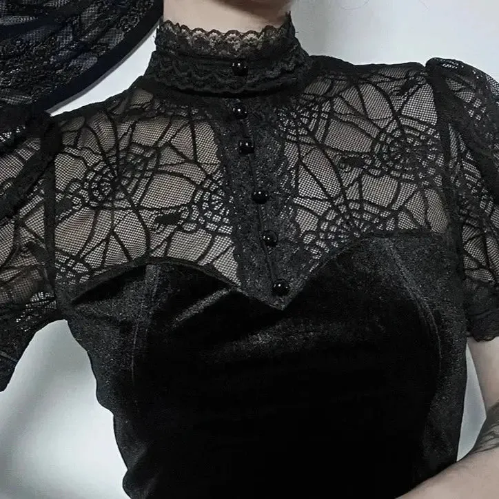 Gothic Spider Mesh Hollow Top