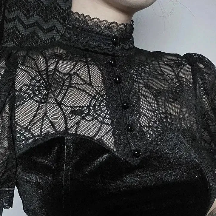 Gothic Spider Mesh Hollow Top
