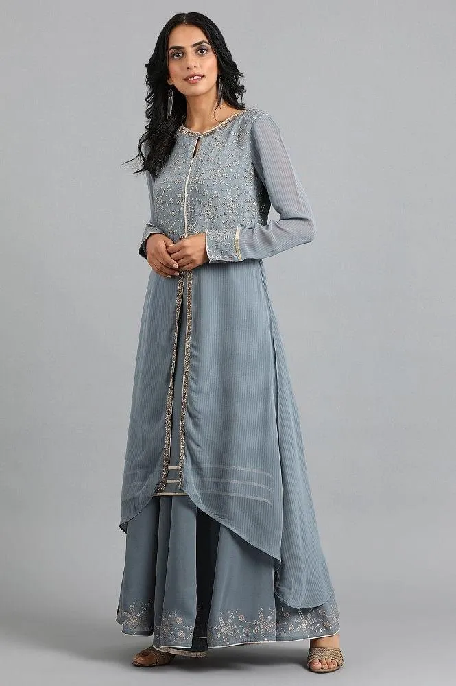 Grey Round Neck Solid kurta Set