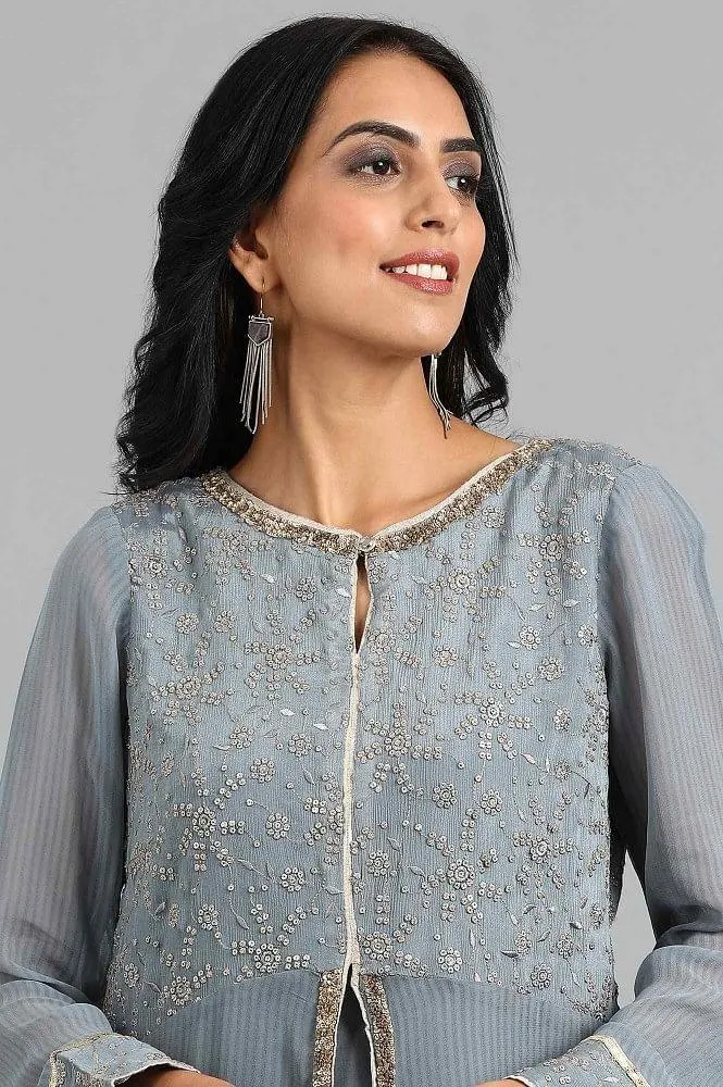 Grey Round Neck Solid kurta Set