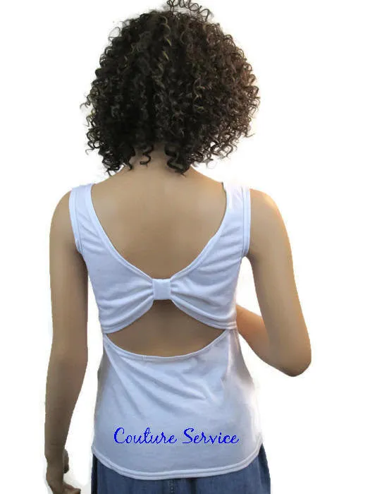 Handmade White, Open Back, Rhinestone, Summer Tank Top