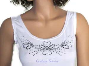 Handmade White, Open Back, Rhinestone, Summer Tank Top