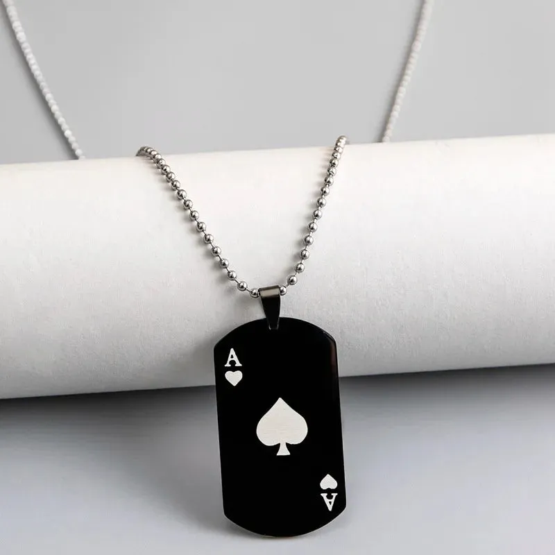 Hip Hop Fashion Stainless Steel Necklace Personality Black White Heart A Poker Pendant Necklace For Trendy Men Women