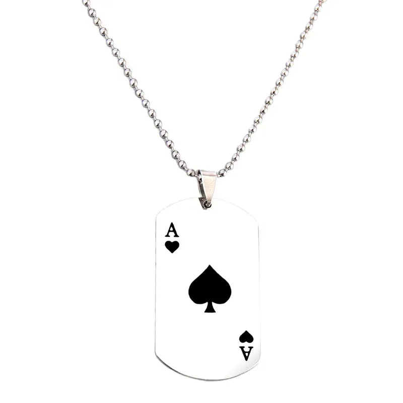 Hip Hop Fashion Stainless Steel Necklace Personality Black White Heart A Poker Pendant Necklace For Trendy Men Women