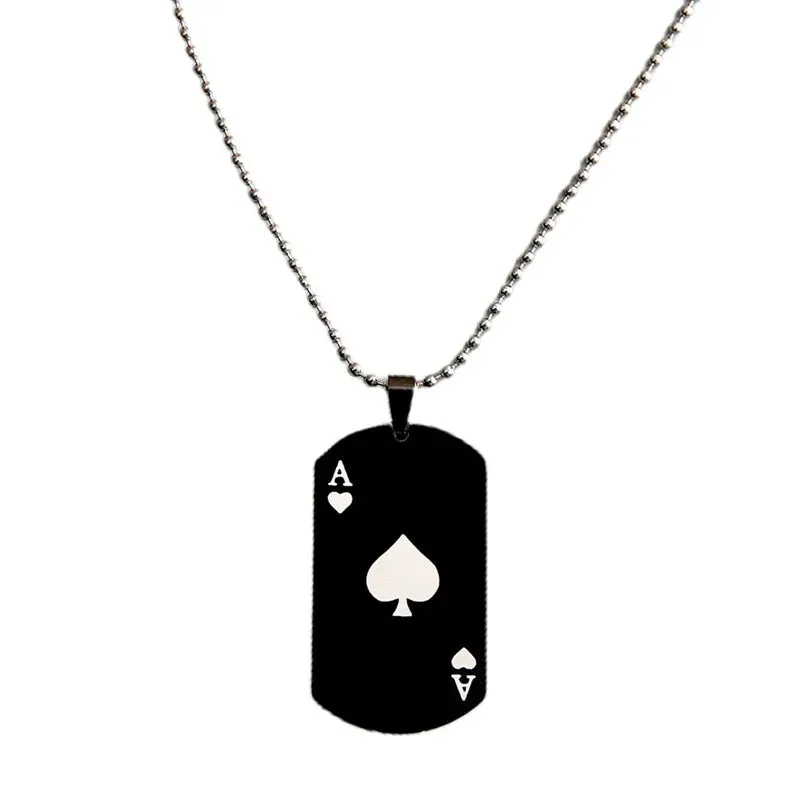 Hip Hop Fashion Stainless Steel Necklace Personality Black White Heart A Poker Pendant Necklace For Trendy Men Women