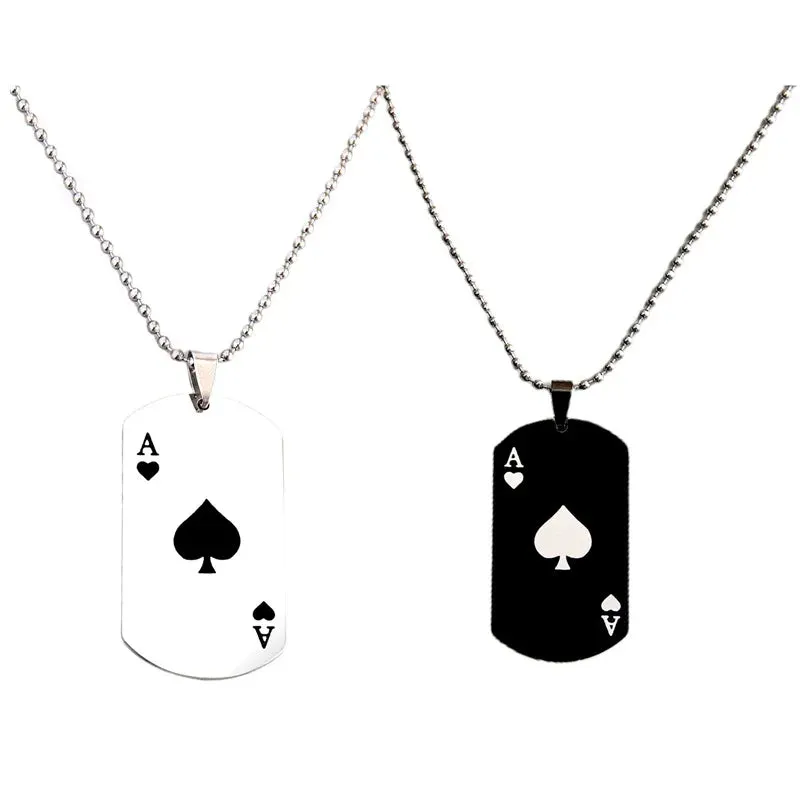Hip Hop Fashion Stainless Steel Necklace Personality Black White Heart A Poker Pendant Necklace For Trendy Men Women