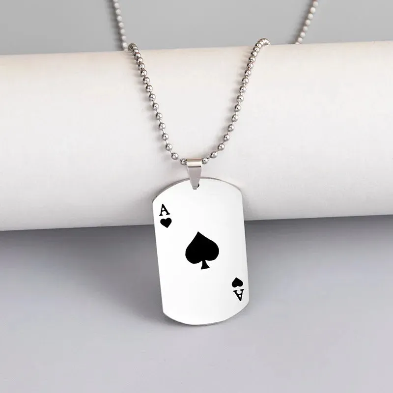 Hip Hop Fashion Stainless Steel Necklace Personality Black White Heart A Poker Pendant Necklace For Trendy Men Women
