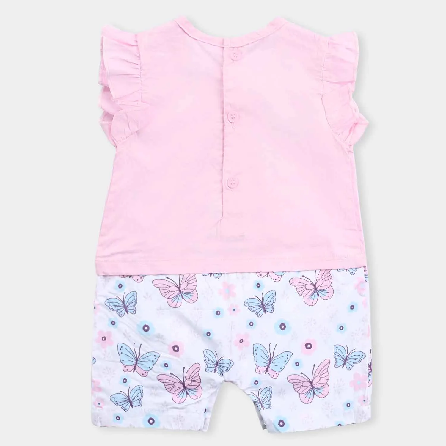 Infant Girls Cotton Interlock Romper-Pink/White