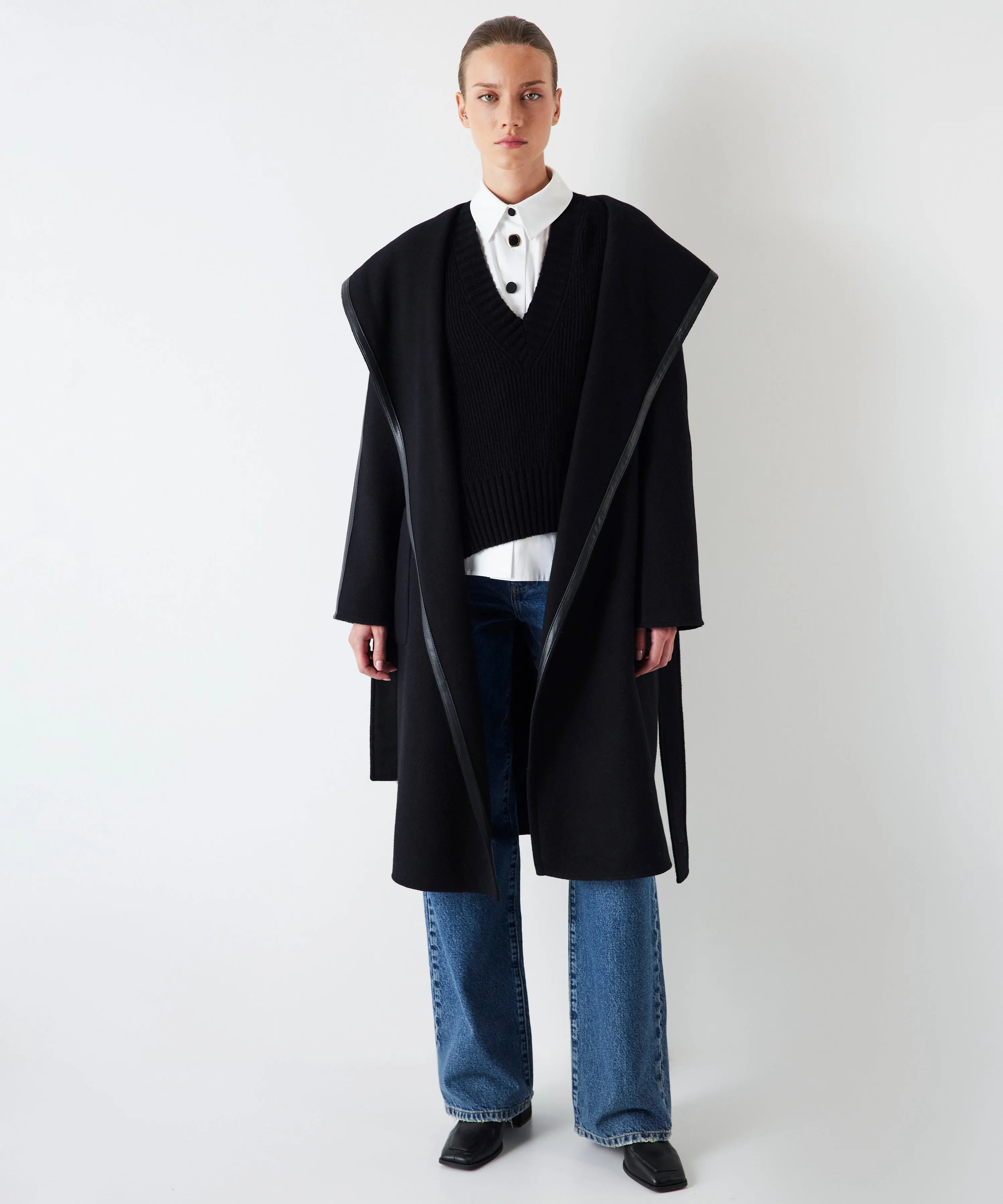 Ipekyol Hooded Cashmere Belted Coat Black