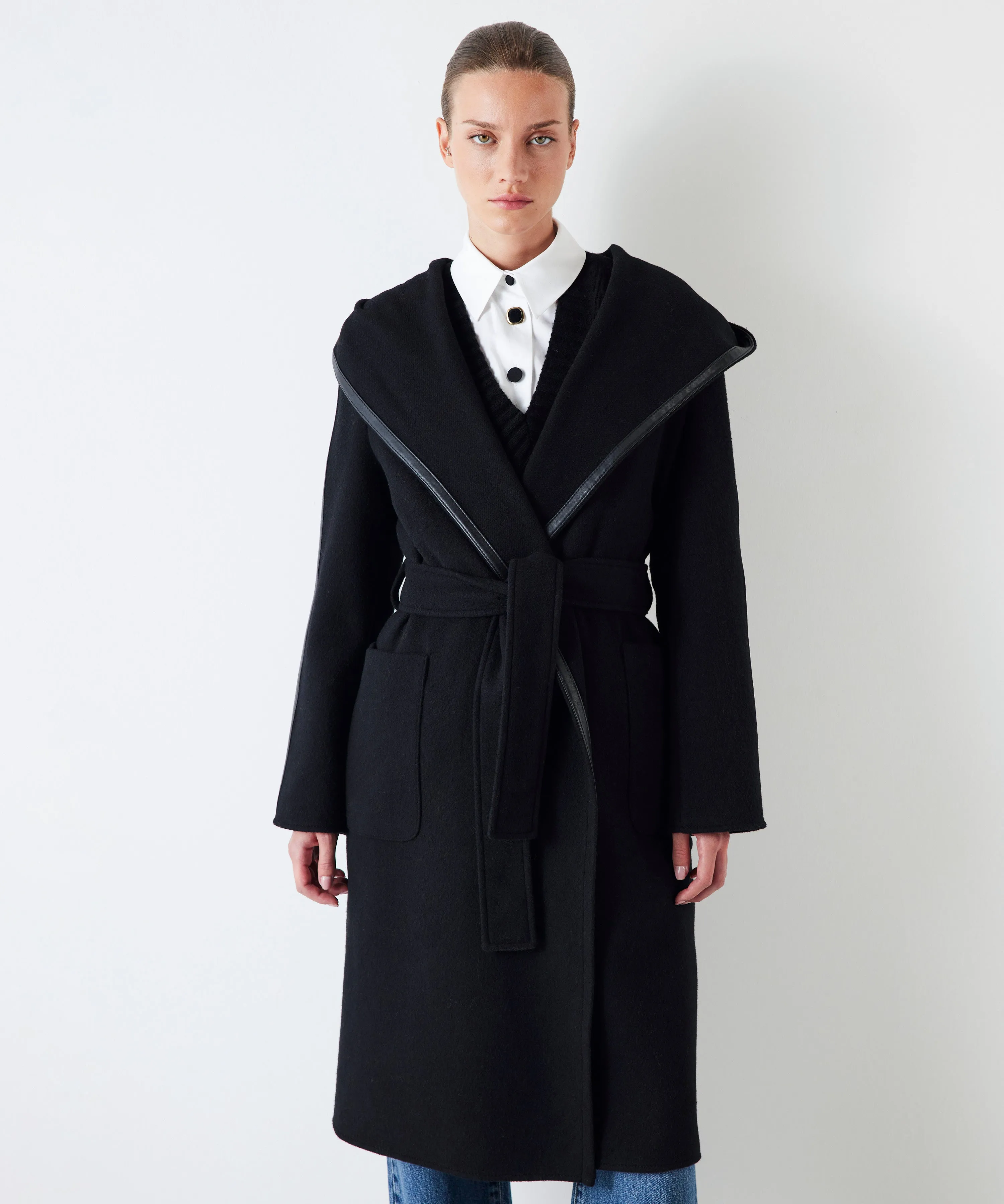 Ipekyol Hooded Cashmere Belted Coat Black