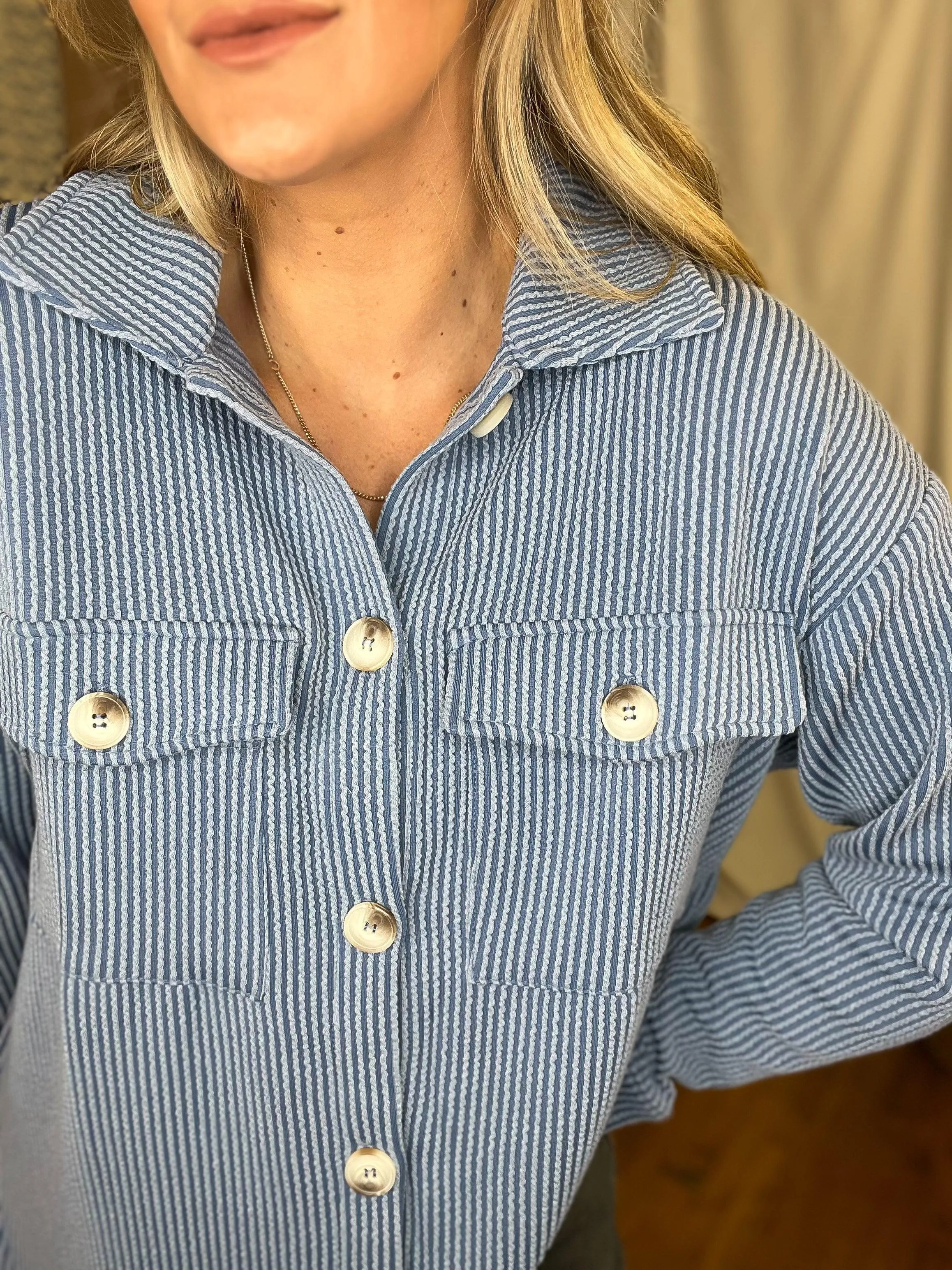 Jacquard Ribbed Patch Pocket Shacket