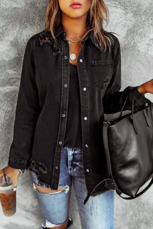 Koko Ripped Denim Jacket in Black