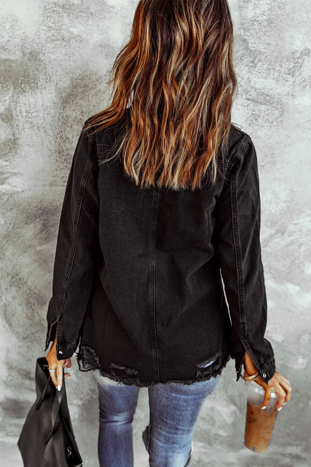 Koko Ripped Denim Jacket in Black