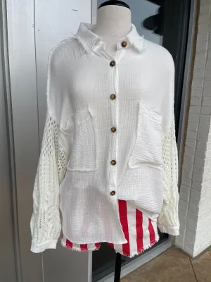 Lacie Crochet Button Up Shirt White