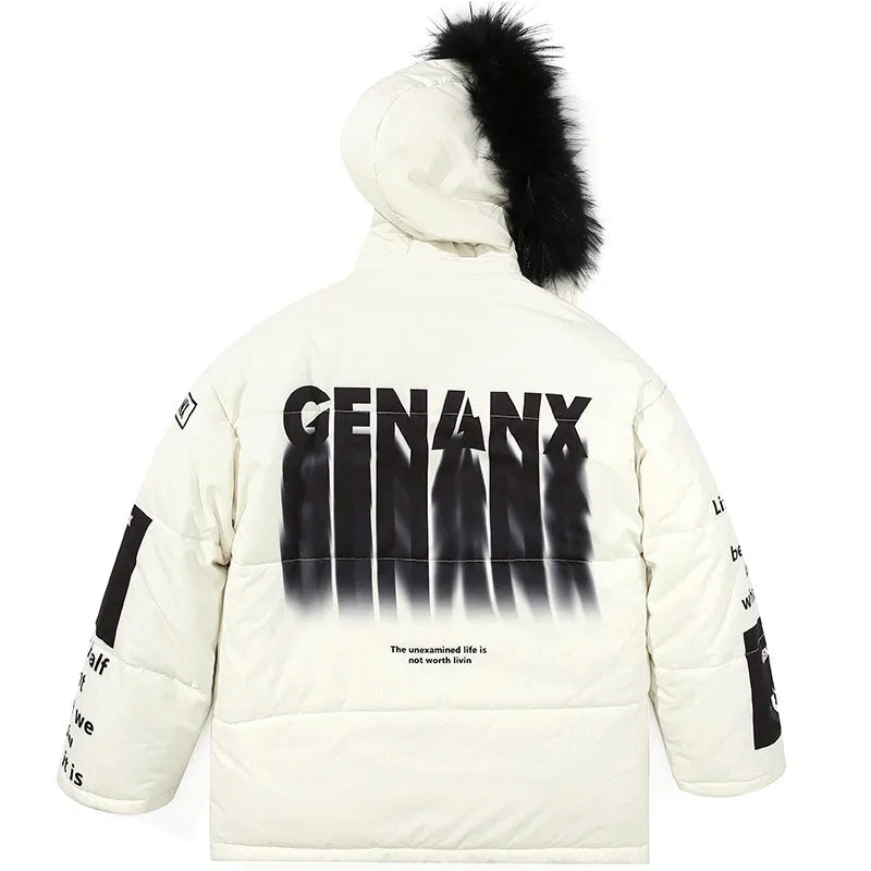 Letter Print Padded Coat With Patch Pocket