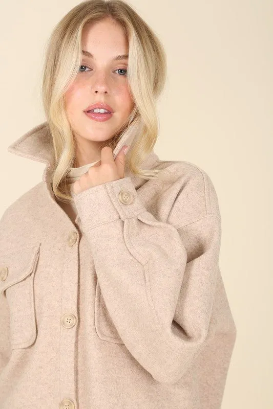 Light Beige Shacket With Pockets