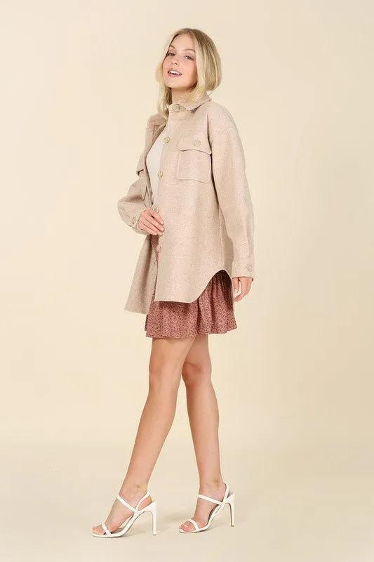 Light Beige Shacket With Pockets