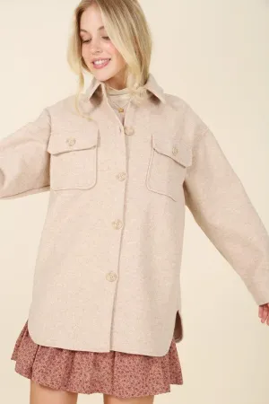 Light Beige Shacket With Pockets