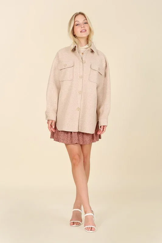 Light Beige Shacket With Pockets