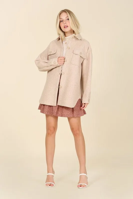 Light Beige Shacket With Pockets