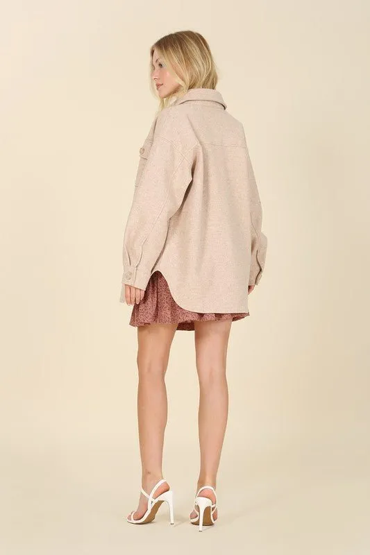 Light Beige Shacket With Pockets