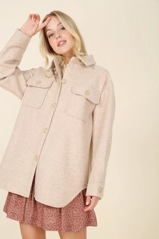 Light Beige Shacket With Pockets