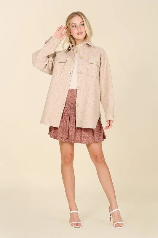 Light Beige Shacket With Pockets