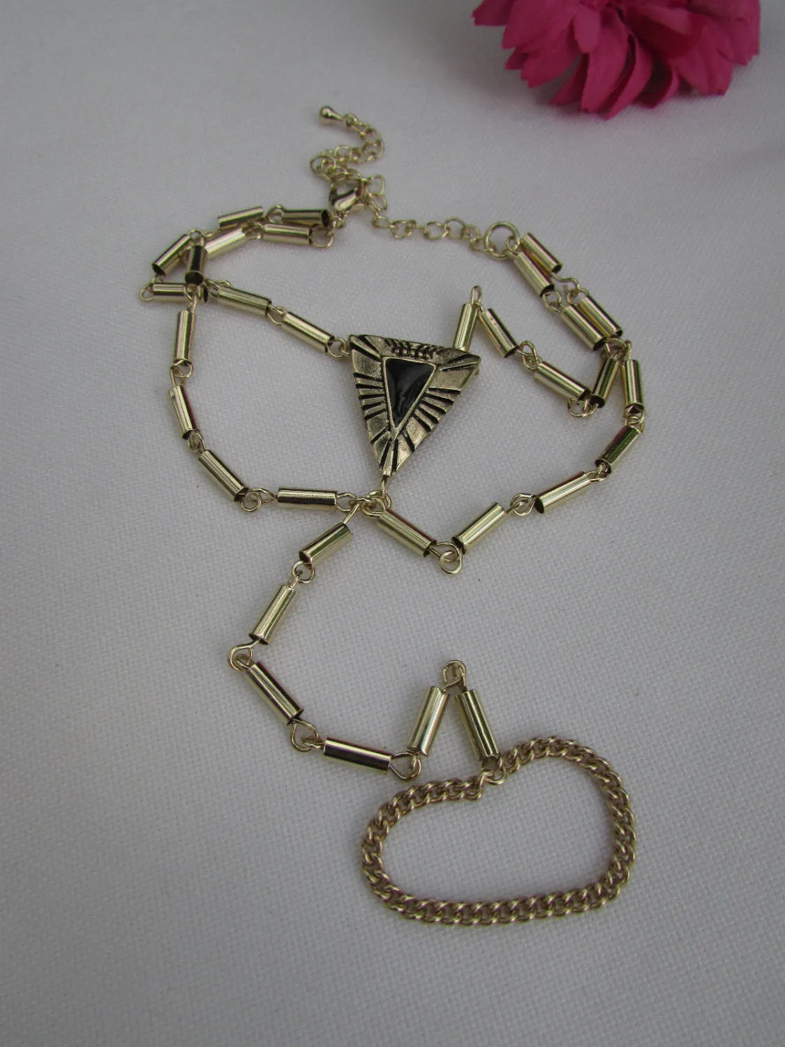 Light Gold Metal Hand Chain Gold Black Triangle Women Trendy